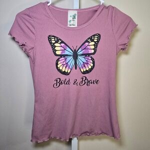 Lily Bleu Girls Ribbed Butterfly Bold &‎ Brave Top Mauve Size M(10/12)